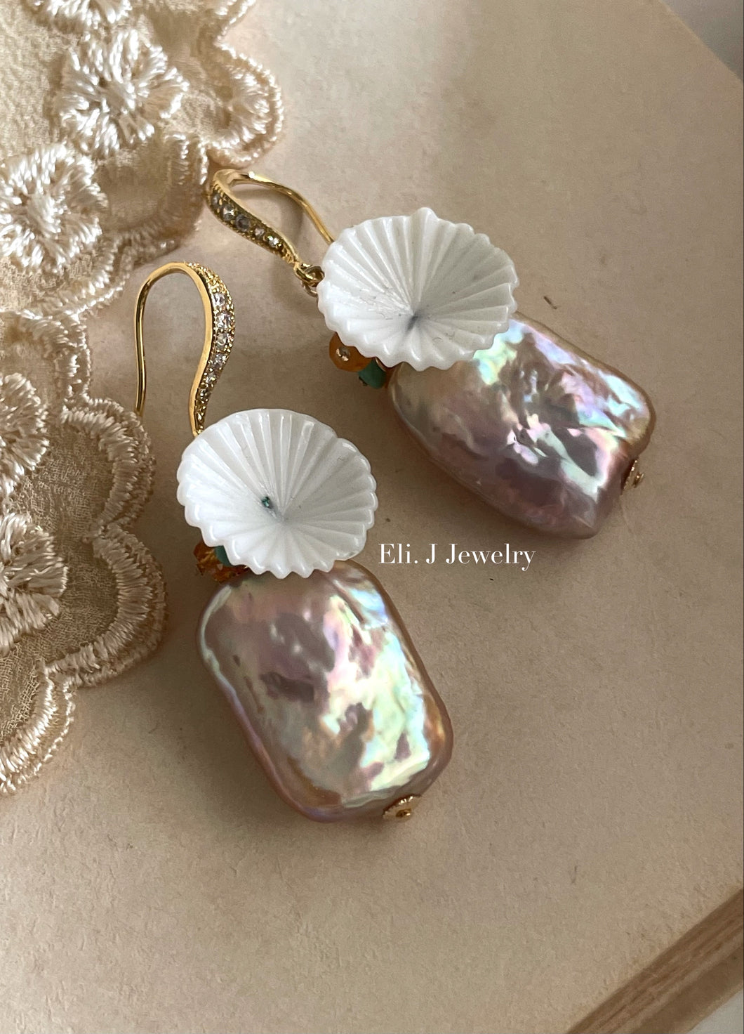 August: Rainbow Keshi Pearls, Vtg Flowers and Gems Earrings