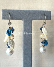 Load image into Gallery viewer, Winter 2: Swiss Blue Topaz, Pearls, Golden Rutile 14kGF Earrings