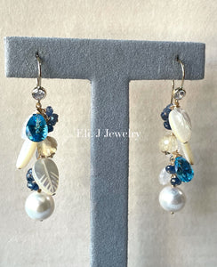 Winter 2: Swiss Blue Topaz, Pearls, Golden Rutile 14kGF Earrings