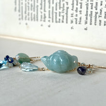 Load image into Gallery viewer, Type A Jade Teapot &amp; Blue Gemstones 14kGF Earrings