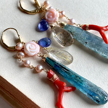 Load image into Gallery viewer, Sand &amp; Sea- Kyanite, Coral, Pearls 14k Gold Filled Earrings