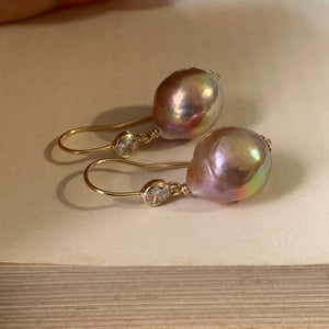 AAA Rainbow Pink Edison Pearls 14kGF Earrings
