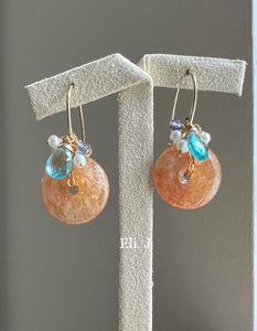 Orange Agate Donuts, Apatite 14kGF Earrings