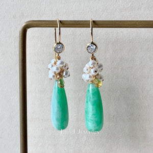 Custom-Cut Mint Green Type A Jadeite Drops & Pearls 14kGF