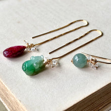 Load image into Gallery viewer, Green Jade Piggie, Ruby &amp; Herkimer Diamonds 14kGF Threader Trio