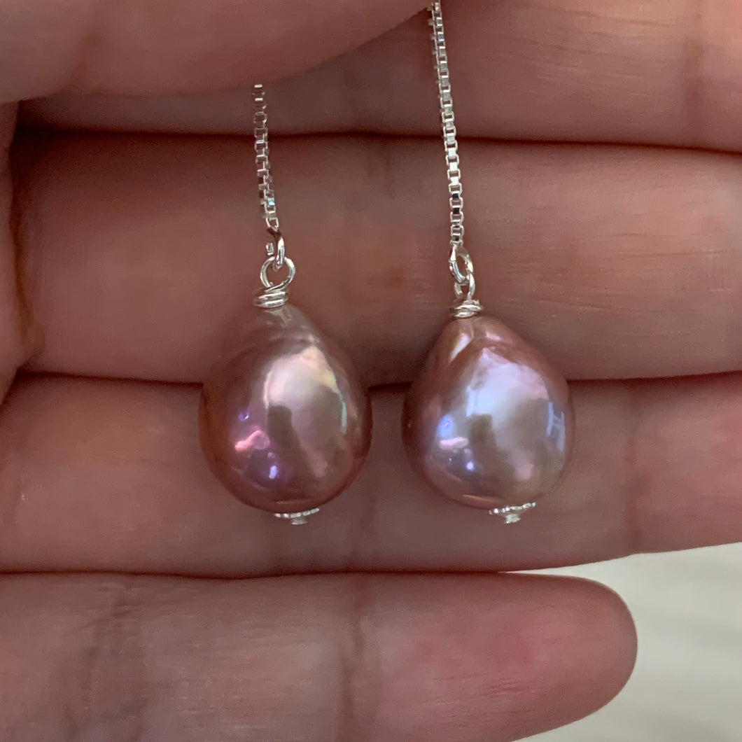Pink Edison Pearls on 925 Silver Threaders