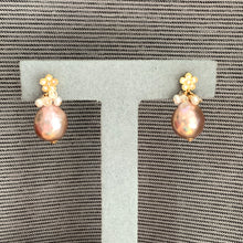 Load image into Gallery viewer, Rainbow- Gold Edison Pearls, White Gems Flower Studs