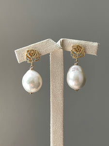 Ivory Baroque Pearls on Rose Studs