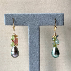 Circle Mismatched AA Tahitian Pearls & Gemstones 14kGF Earrings