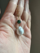 Load image into Gallery viewer, Dark Green Jade &amp; Ivory Pearl 14kGF Necklace