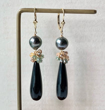 Load image into Gallery viewer, Tahitian Pearls &amp; Black Onyx, Sapphire 14kGF Earrings