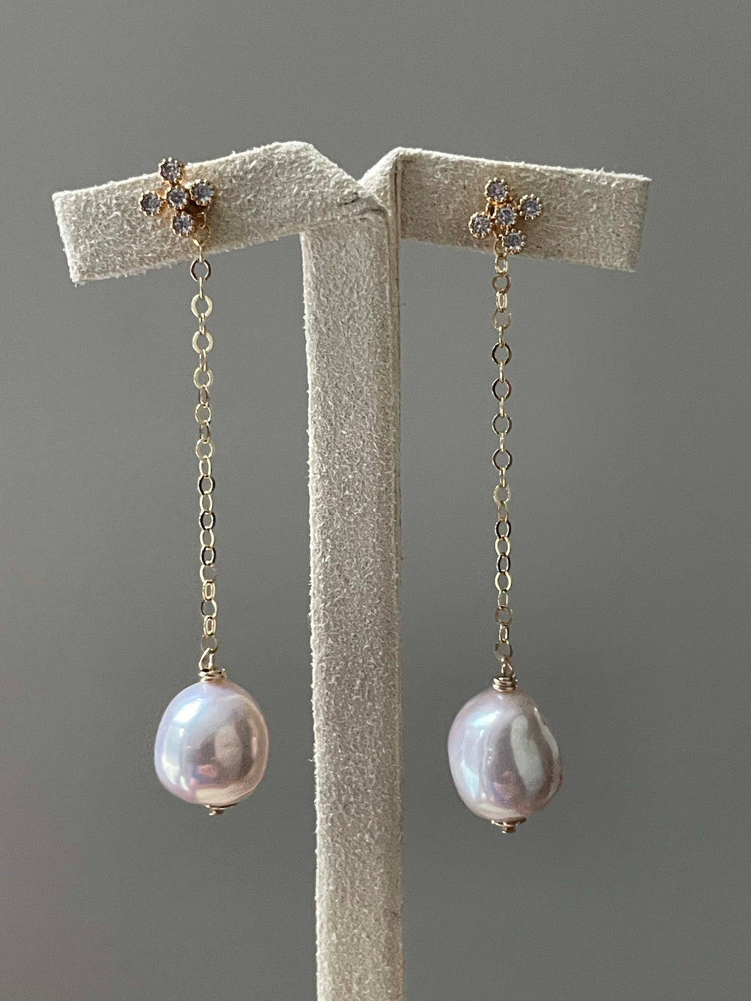 Ivory Pink Pearls Dangles on CZ Clover Studs
