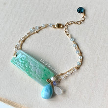 Load image into Gallery viewer, Eli. J Exclusive: Type A Jadeite Floral Bar &amp; Gems Bracelet 14kGF