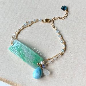 Eli. J Exclusive: Type A Jadeite Floral Bar & Gems Bracelet 14kGF