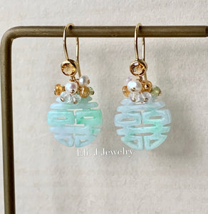 喜喜 #7: Mint Green Jade with Yellow Sapphire & Gemstones 14kGF
