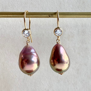 Super Lustrous Pink-Gold Edison Pearls CZ 14k Gold filled Earrings