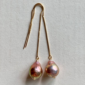 Rainbow Pink Edison Pearls 14k Gold Filled Threaders
