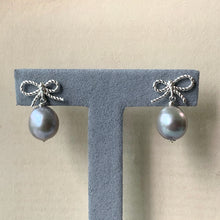 Load image into Gallery viewer, Silver Baroque Pearls &amp; Rhodium Plated Ribbon Studs
