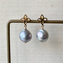 Load image into Gallery viewer, Silver Baroque Pearl on Gold Fleur-de-Lis Studs