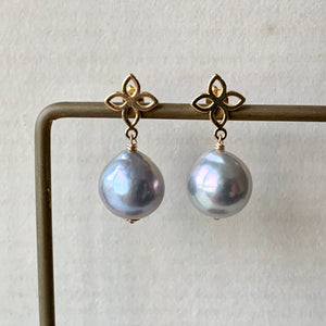 Silver Baroque Pearl on Gold Fleur-de-Lis Studs