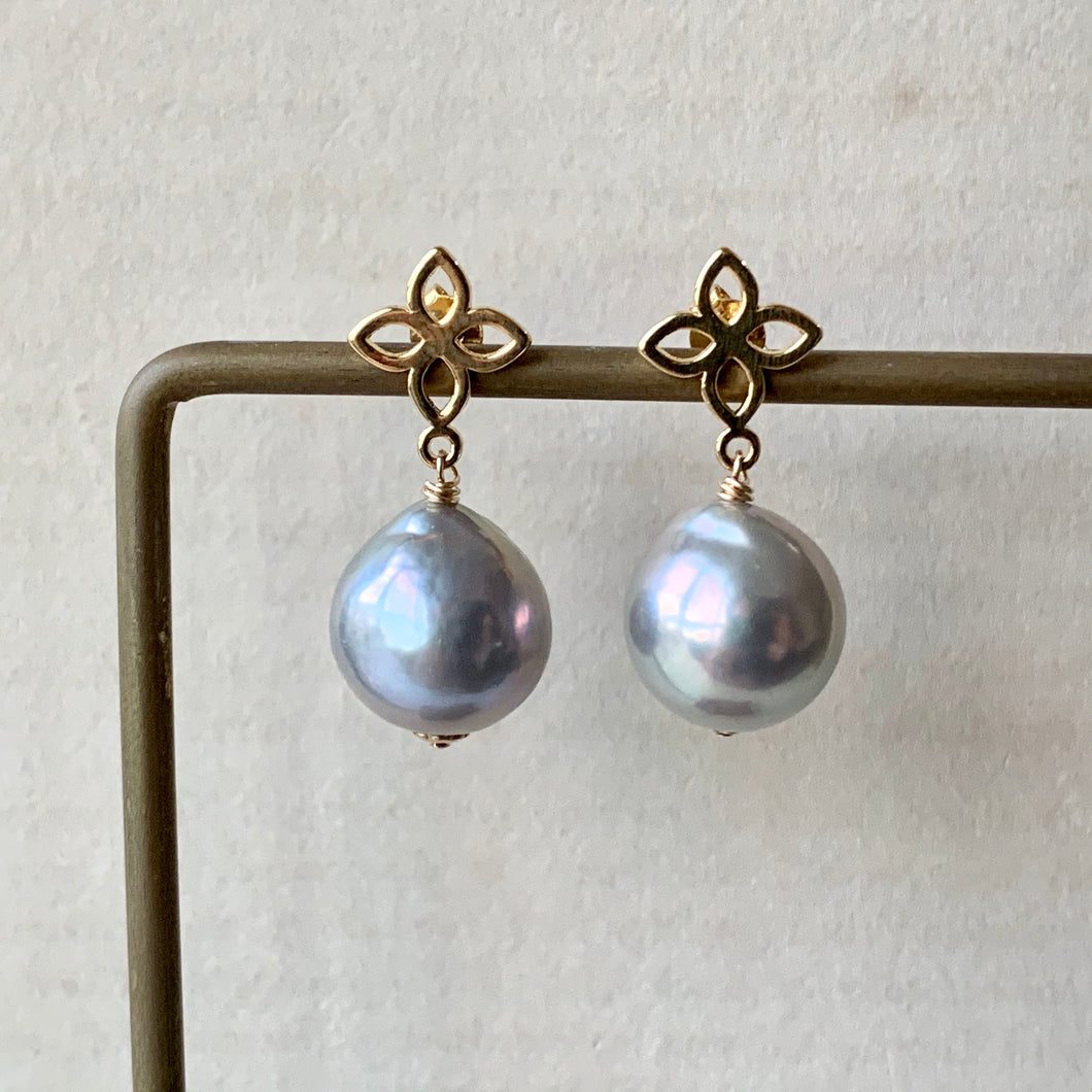 Silver Baroque Pearl on Gold Fleur-de-Lis Studs