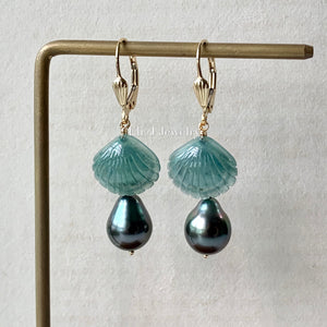Jade Shells #5 (Blue Green) & AAA Tahitian Pearls