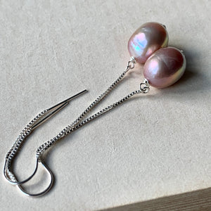Rainbow Purple AAA Edison Pearls 925 Silver Threaders