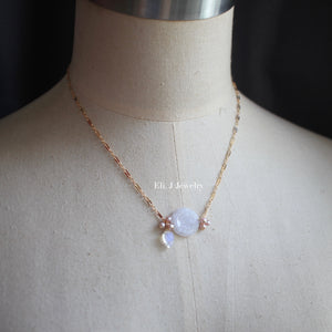 Exclusive: Peony Lavender Type A Jade, Pearls, Rainbow Moonstone 14kGF Necklace
