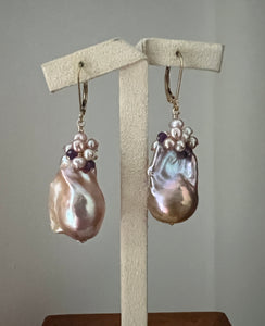 Peach-Lavender Baroque Pearls & Gems 14kGF Earrings