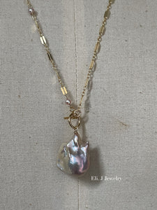 Pink-Peach Rainbow Baroque Pearl 14kGF Necklace