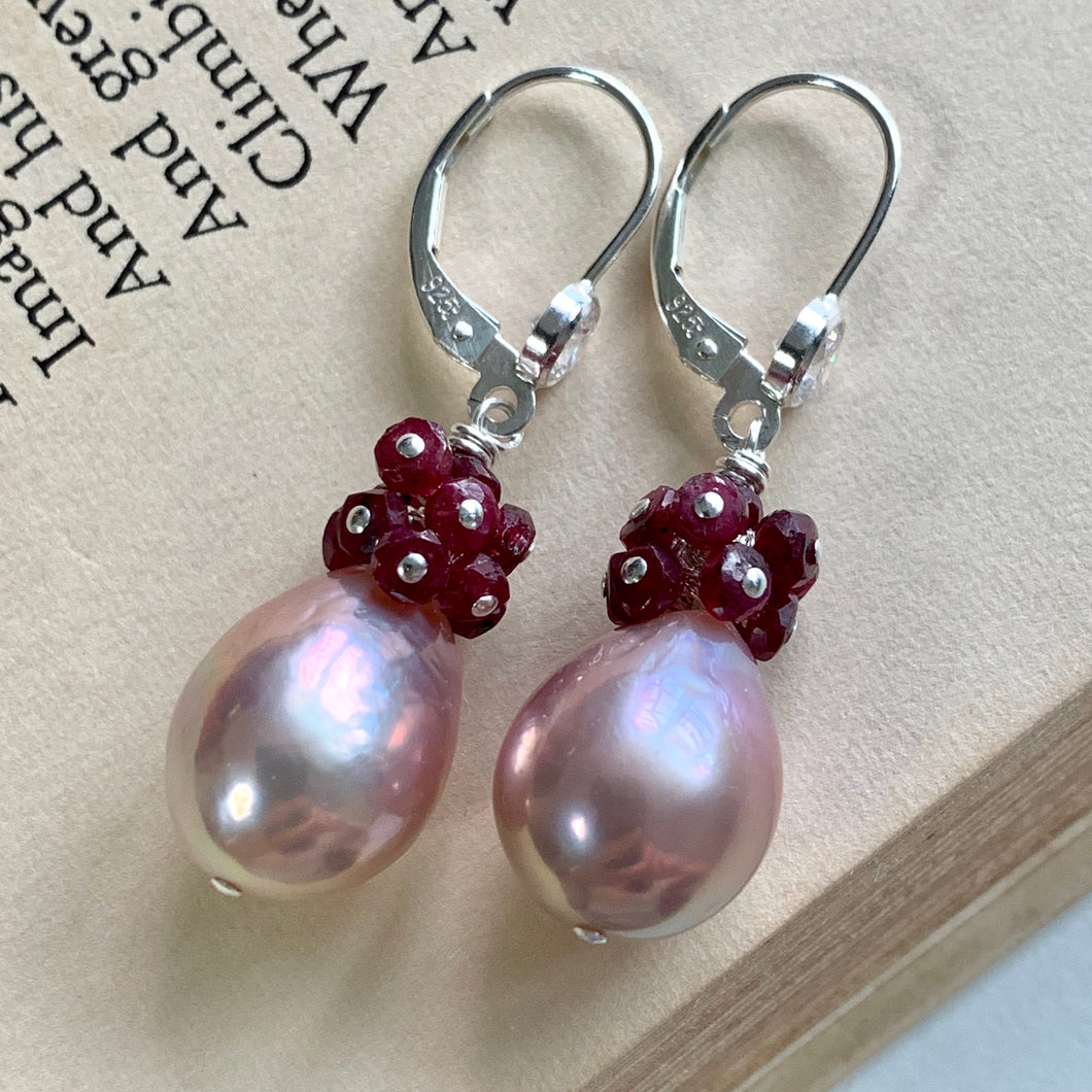 Pink Rainbow-Lustre Ruby 925 Sterling Silver Earrings