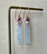 Load image into Gallery viewer, Bluish Lavender Type A Jadeite Bars, Pink Sapphire, Amethyst, Morganite 14kGF Earrings
