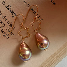 Load image into Gallery viewer, Rainbow Lustre Gold Pearls &amp; Gold Filled Stars Earrings