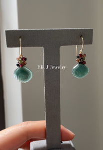 Eli. J Exclusive: Bluish-Green Jade Shells, Garnet, Spinel Earrings
