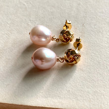 Load image into Gallery viewer, Pink Freshwater Pearls on Gold Knots