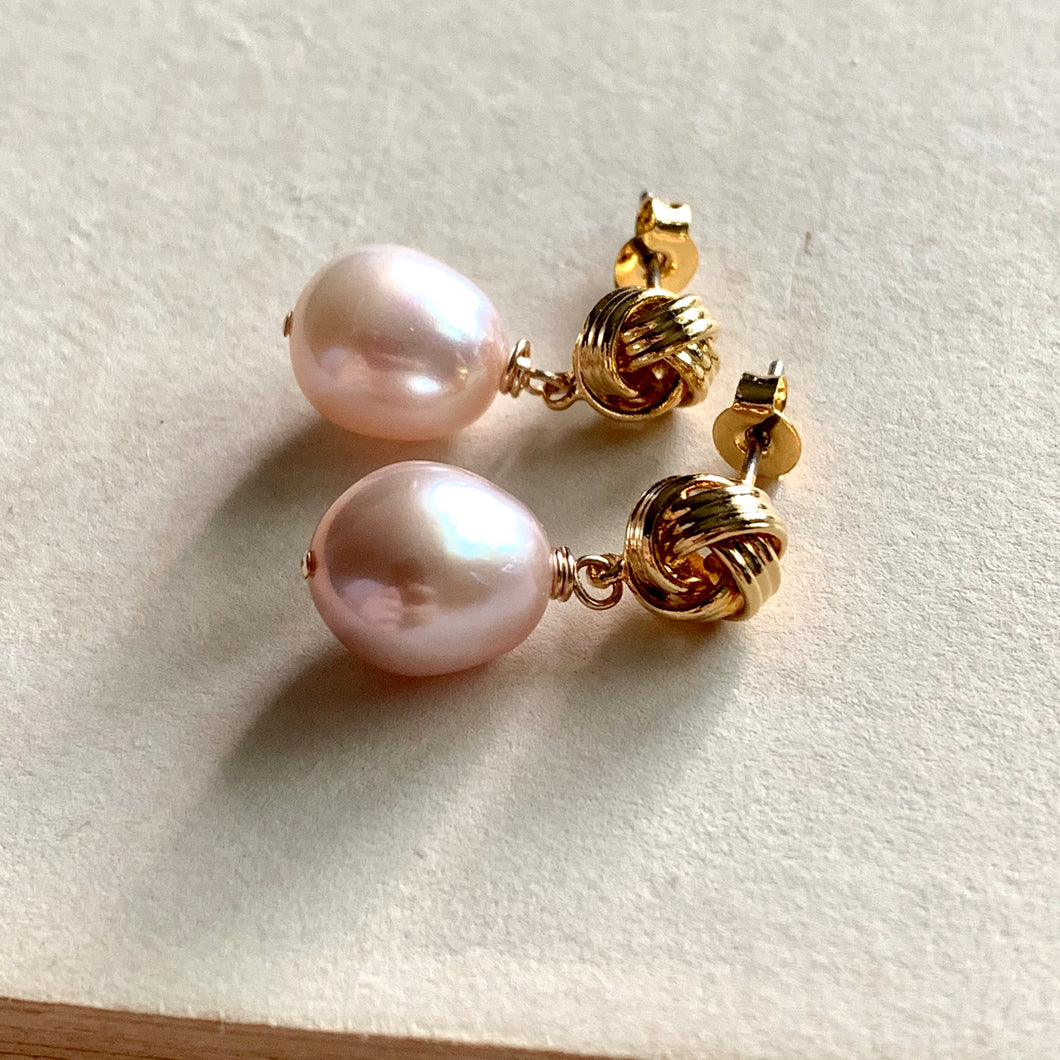 Pink Freshwater Pearls on Gold Knots