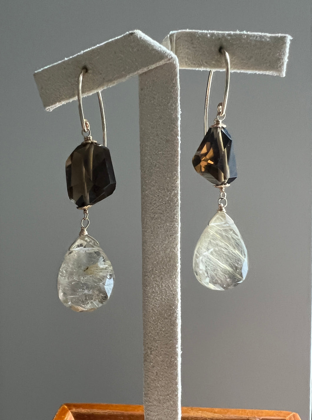 Golden Rutile, Smoky Quartz 14KGF Earrings
