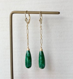 Custom-Cut Dark Green Type A Jadeite Drops Statement 14kGF