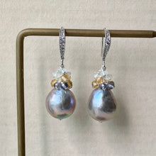 Load image into Gallery viewer, Silver Baroque Pearls, Citrine, Iolite, Rainbow Moonstone 925 Earrings