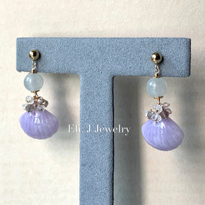 Eli. J Exclusive: Lavender Type A Jade Shells, Icy Jade, Gemstones 14kGF Earrings