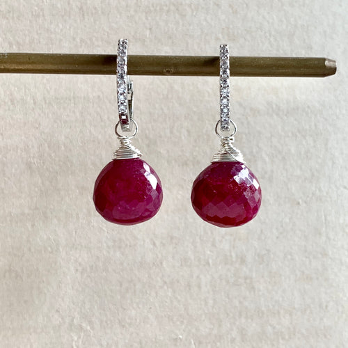 AAA Ruby on Rhodium-Plated Hoops