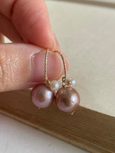 Load image into Gallery viewer, Pink Roundish Pearls &amp; White Baby Pearls 14kRGF Earrings