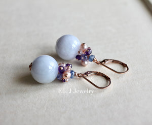 Type A Lavender Jade Balls & Purple Gems 14kRGF Earrings