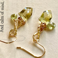 Load image into Gallery viewer, Lemon Quartz Grossular Garnet Infinity 14k Gold Filled Earrings