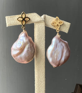 Large Pink Flat Pearl Earrings