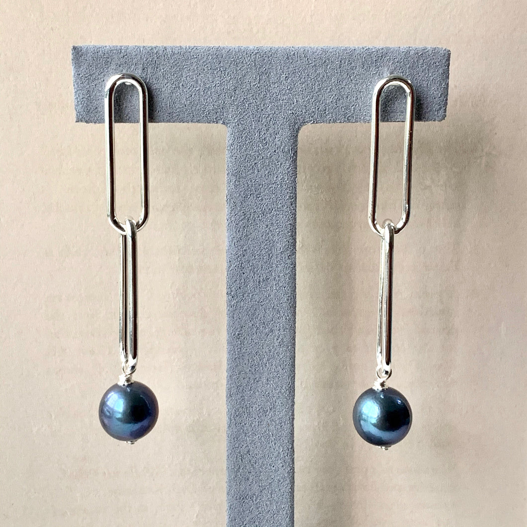 Peacock Freshwater Pearls Rhodium Plated Statement Links