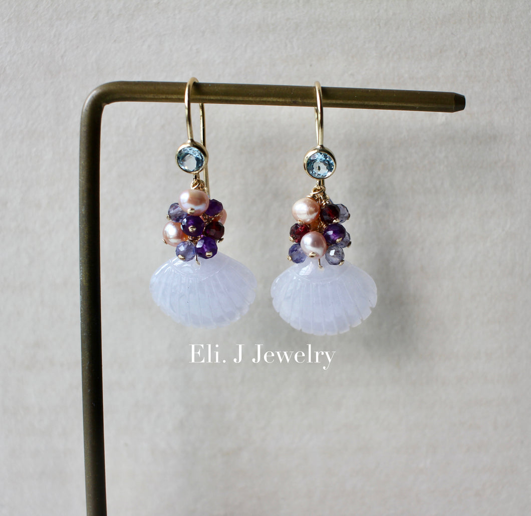 Eli. J Exclusive: Light Lavender Jade Shells, Garnet, Amethyst 14kGF Earrings