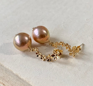 Gold- Peach Edison Pearls on Cascading Flowers