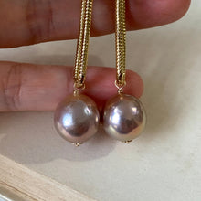 Load image into Gallery viewer, Large Dusty Rainbow Pink Edison Pearls Gold Plated Statement Textured Link Studs