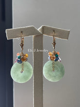 Load image into Gallery viewer, Type A Apple-Green Jade Donuts &amp; Pink Topaz &amp; Rainbow Gemstones Earrings